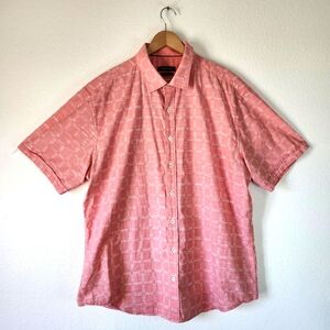 Bugatchi Men's XL Pink Checker Shape Fit Short Sleeve Collar Button Up Shirt